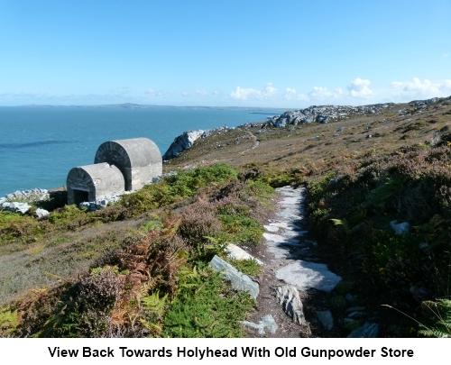 View back towards Holyhead with old gunpowder store