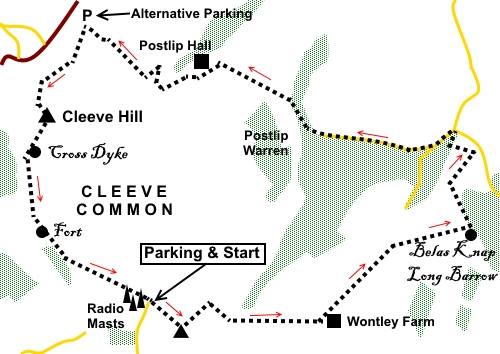 Sketch map for Cleeve Hill and Belas Knap walk