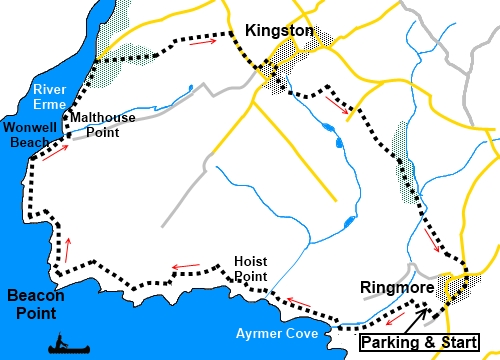 Ringmore to Kingston walk sketch map