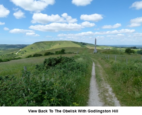 View back to Ballard Down Obelisk with Godlington Hill