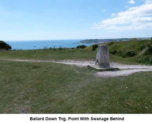 Trig. point on Ballard Down with Swanage to the rear