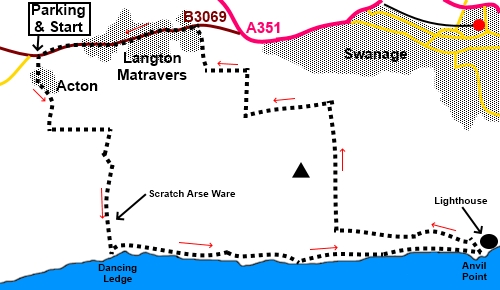 Dancing Ledge to Anvil Point walk sketch map