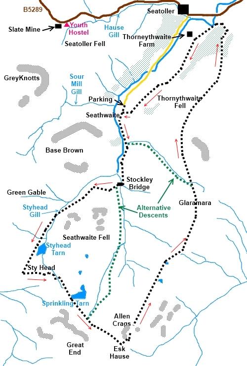 Lake District walk Allen Crags and Glaramara - sketch map