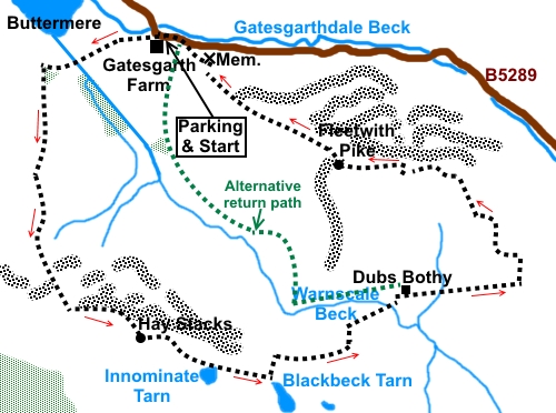 Hay Stacks and Fleetwith Pike walk sketch map