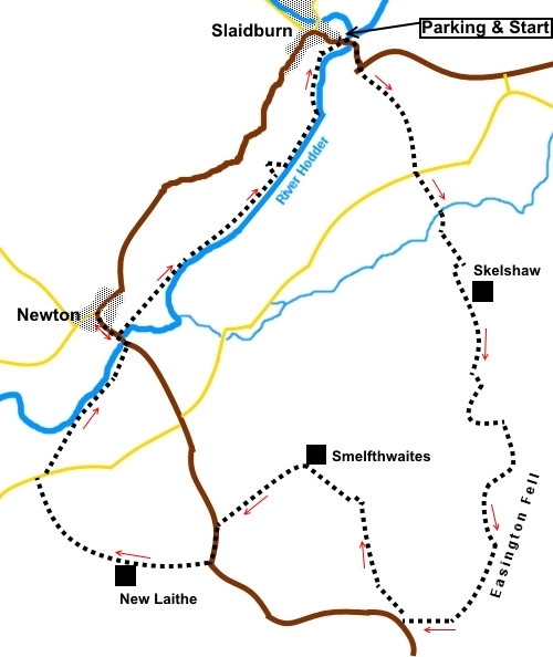 Lancashire walk Slaidburn to Newton sketch map