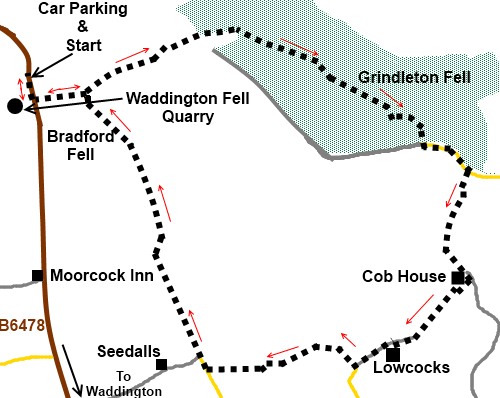 Lancashire walk Waddington Fell - Sketch map