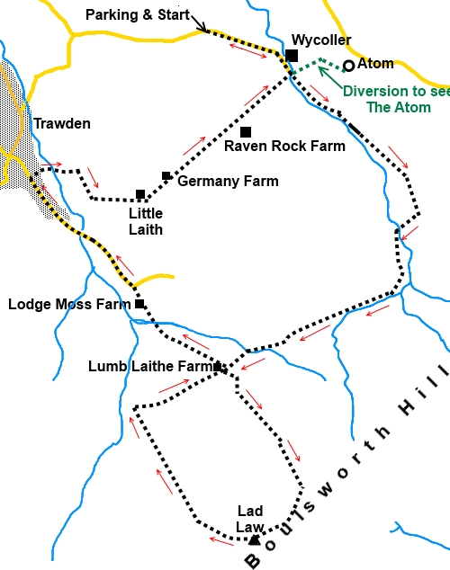 Walk from Wycoller to Boulsworth Hill and Lad Law sketch map