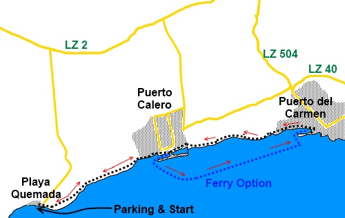 Lanzarote walk Playa Quemada to Puerto del Carmen - sketch map