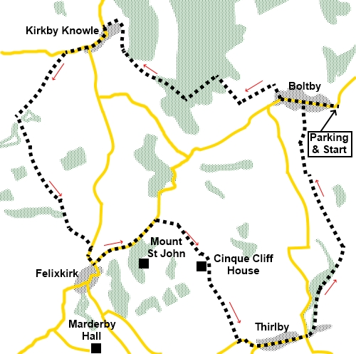 Sketch map for the walk from Boltby to Felixkirk