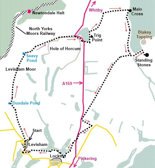 North York Moors walk Hole of Horcum and Malo Cross - sketch map