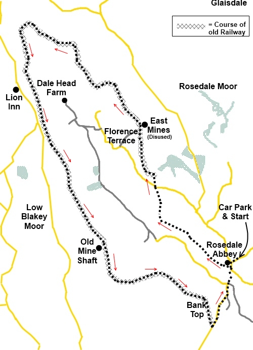 North York Moors walk Rosedale Abbey and the Mines - sketch map