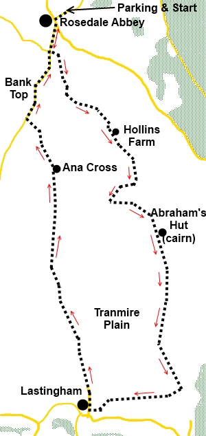 North York Moors walk Rosedale Abbey to Lastingham - sketch map