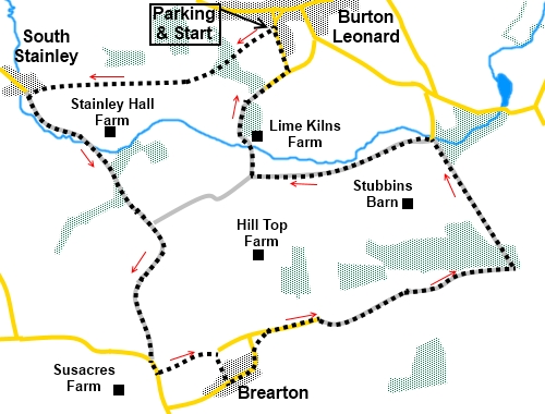 Burton Leonard to Brearton walk sketch map