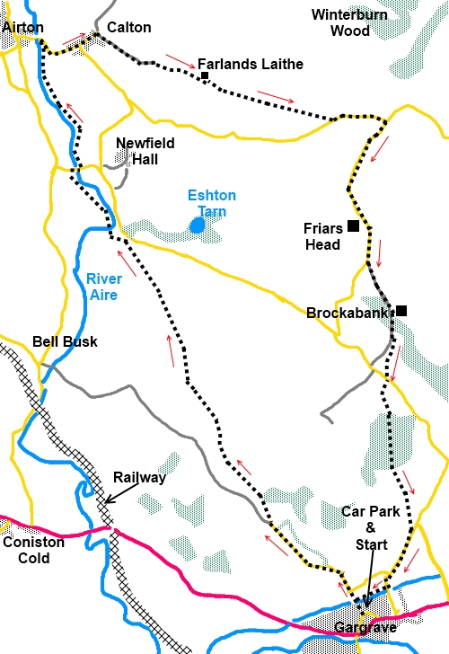 North Yorkshire walk Gargrave to Airton - sketch map