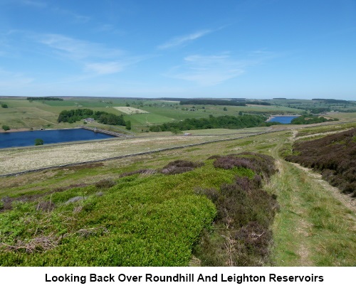 Looking back over Roundhill Reservoir and Leighton Reservoir
