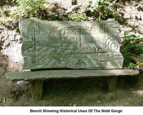 Bench showing the historical uses of the Nidd Gorge