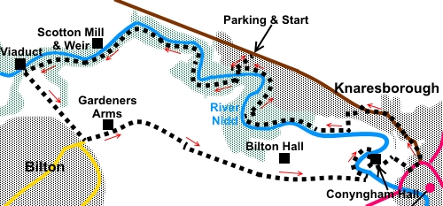 Nidd Gorge and Old Bilton walk sketch map