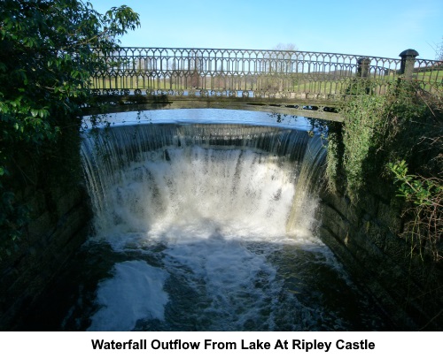 Water outflow waterfall from the lake at Ripley Castle.