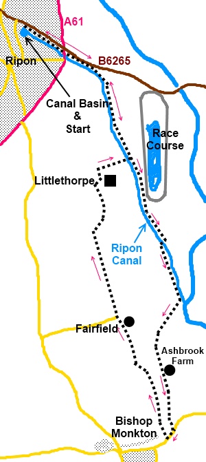 North Yorkshire walk Ripon to Bishop Monkton - sketch Map