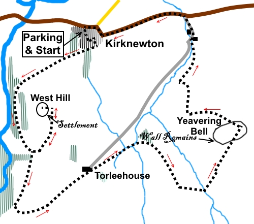 Sketch map for Yeavering Bell walk