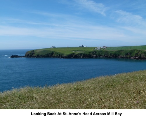 Looking back at St Anne's Head across Mill Bay