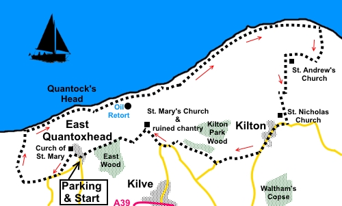 East Quantoxhead to Lilstock sketch map