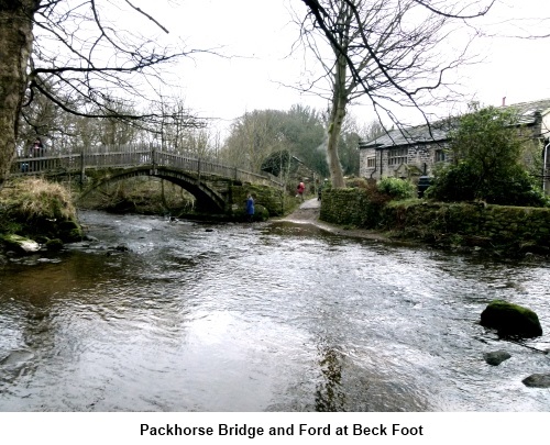Packhorse bridge and ford at Beck Foot