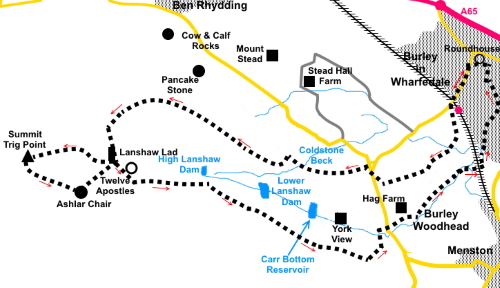 Ilkley Moor summit walk sketch map