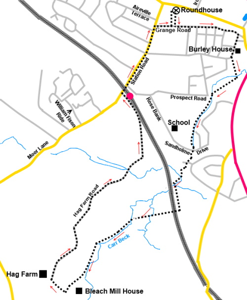 Burley-in-Wharfedale walk, Bleach Mill and Hag Farm sketch map