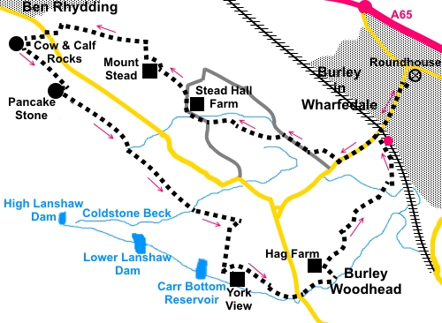 Walk from Burley-in-Wharfedale to Cow and Calf Rocks