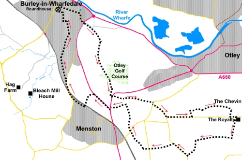 Burley-in-Wharfedale to Otley Chevin Sketch map