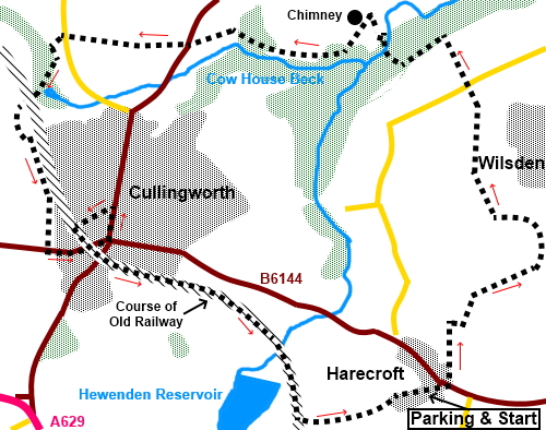 Walk round Cullingworth in West Yorkshire sketch map