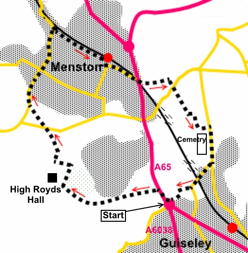 Guiseley to Menston circular walk sketch map