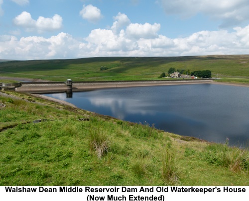 Walshaw Dean middle reservoir dam and old waterkeeper's house.