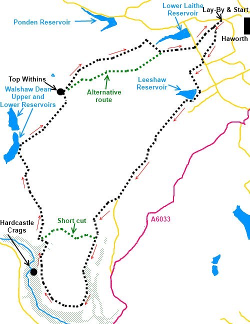 West Yorkshire walk Haworth and Wadsworth Moor - sketch map