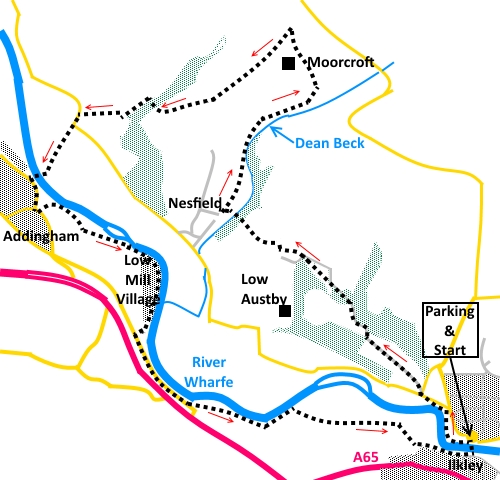walk from Ilkley to Addingham sketch map