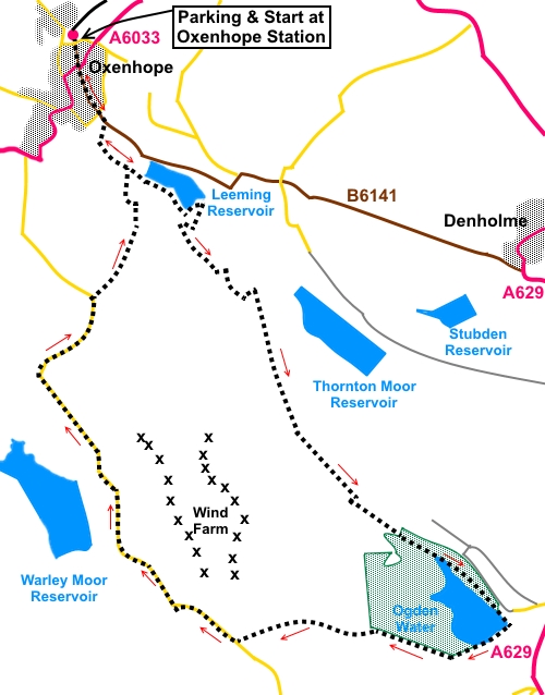 Oxenhope reservoirs walk sketch map