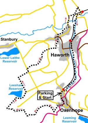 Oxenhope to Haworth walk sketch map
