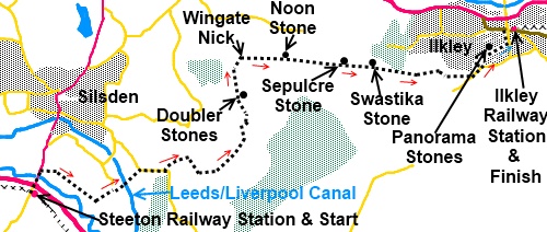West Yorkshire walk Steeton to Ilkley - Sketch Map