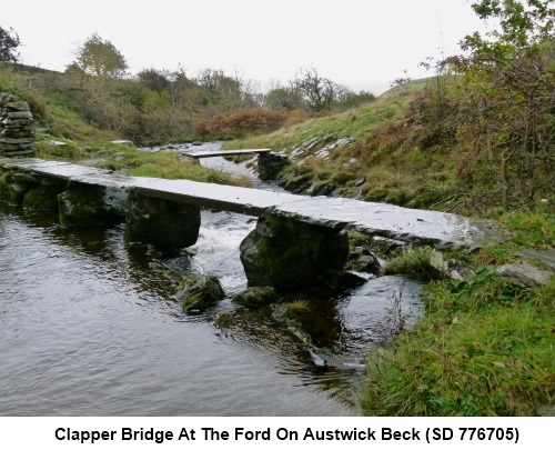 Clapper bridge over Austwick Beck.