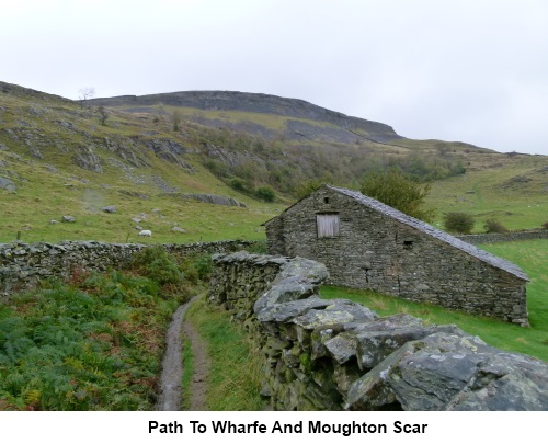 Path to Wharfe with Moughton Scar.