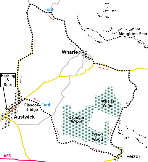 Sketch map for the walk from Austwick to Feizor via Wharfe.