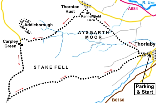 Aysgarth Moor and Stake Fell walk sketch map