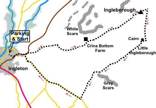Walk from Ingleton to Ingleborough sketch map