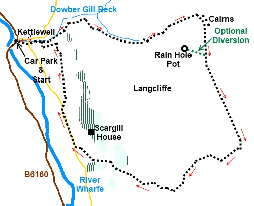 Yorkshire Dales walk Kettlewell and Lancliffe Fell - sketch map