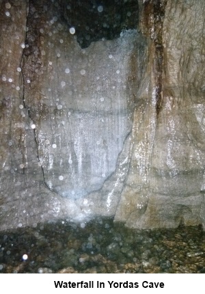 The waterfall in Yordas Cave.