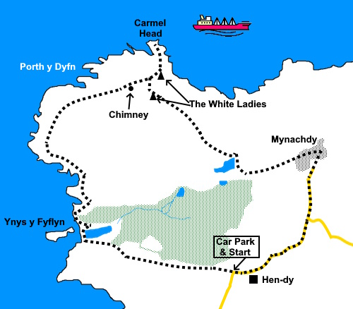 Sketch map for the walk to Carmel Head.