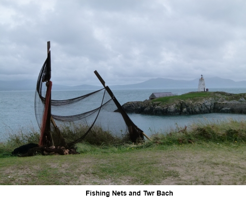 Fishing nets with Twr Bach in the background