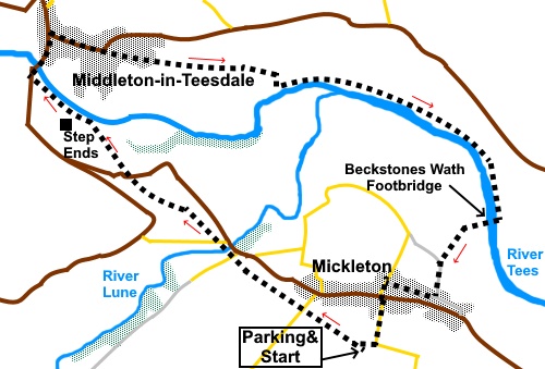 Mickleton to Middleton in Teesdale walk sketch map