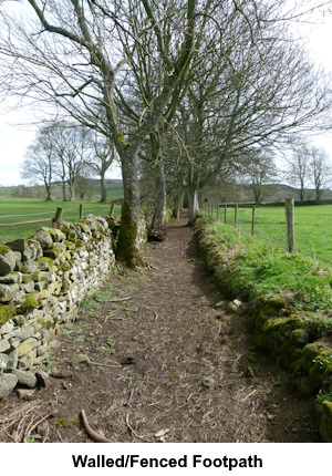 Walled and fenced footpath.